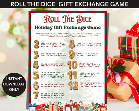 Party Games With Dice, Christmas Exchange Dice Game, Christmas Dice Game Gift Exchange Rules, Roll The Dice Gift Exchange Game, Dice Gift Exchange Game Rules, Christmas Games For Family Gift Exchange, White Elephant Dice Game, Family Christmas Gift Exchange Ideas, Yankee Swap Games