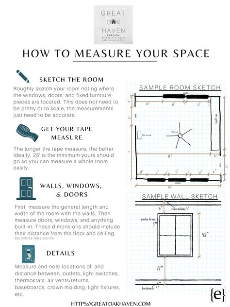 Here's how to measure your room and create a birdseye view sketch of your space - for your eDesign collaboration Architecture Tips And Tricks, Interior Design Lessons, How To Measure A Room, Interior Design Style Guide, Interior Design Study Notes, Interior Design Tips And Tricks, Interior Design Rules, Interior Design Business Plan, Interior Design Basics