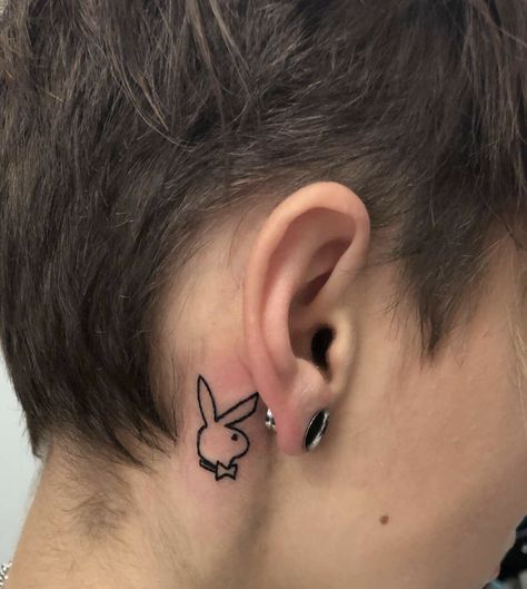 Playboy Tattoo Men, Play Boy Tattoo Men, Play Boy Tattoo, Playboy Bunny Tattoo Design, Neck Tattoo For Boys, Playboy Bunny Tattoo, Playboy Tattoo, Tattoos Pinterest, Bunny Tattoo