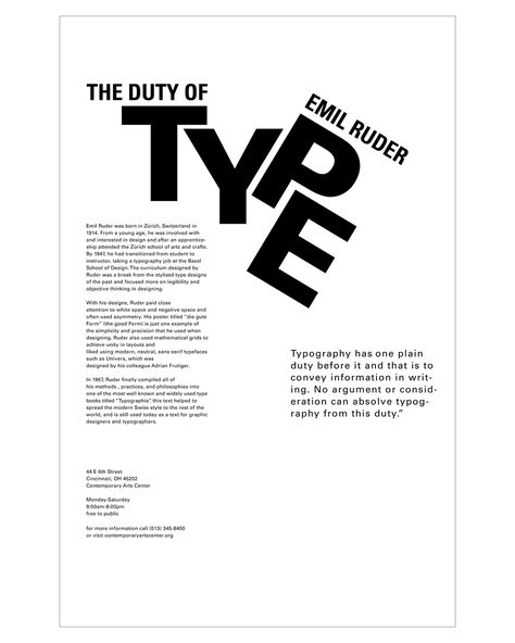 Emil Ruder - The Duty of Type Emil Ruder, Visual Communication Design, Swiss Style, Grafic Design, Grid System, Website Ideas, Communication Design, Famous Designers, Typography Poster