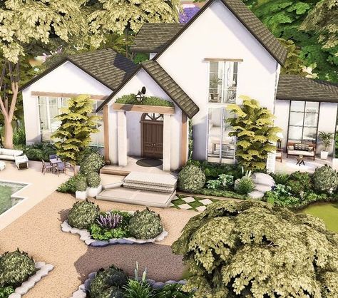 Sims 4 Home Ideas Exterior, Sims 4 Front Yard, Sims Build Inspiration, Newcrest Sims 4 Layout, Sims 4 Aesthetic House, Sims4 Houses Ideas, Sims 4 House No Cc, House Design Sims 4, The Sims 4 Building Ideas