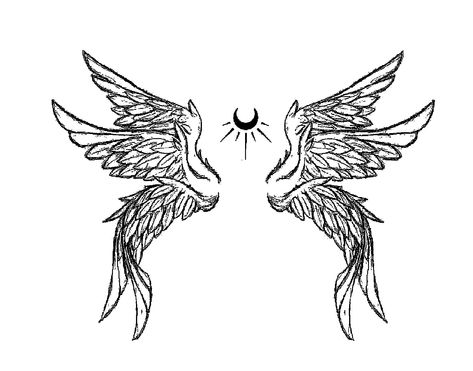 Angel Wing Full Back Tattoo, 6 Wings Tattoo, Angel Wing On Back Tattoo, Wings Tattoo Back Men, Moon Wings Tattoo, Gothic Angel Wings Tattoo, Gothic Wings Back Tattoo, Collar Bone Wing Tattoo, Mini Wings Tattoo