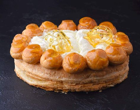 St. Honoré Cake Authentic Recipe | TasteAtlas Saint Honore Cake, St Honore Cake, St Honore, Cake Recipe Easy, Choux Buns, Whiskey Cake, Saint Honore, Inside Cake, Choux Pastry