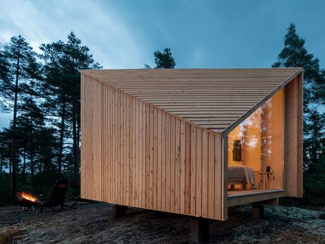 Studio Puisto’s Space of Mind cabin allows you to travel without leaving home | Design Stories Prefabricated Cabins, Micro Cabin, Larch Cladding, Modular Cabins, Contemporary Cabin, Wooden Cabin, Prefab Cabins, Building Permits, Cabin In The Woods