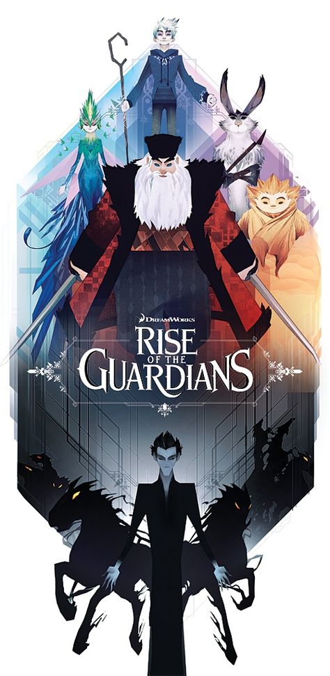 Alt poster for Rise of The Guardians... to bad the movie doesn't look this good. Animation Dreamworks, William Joyce, Alt Posters, Guardians Of Childhood, Dreamworks Movies, Rise Of The Guardians, Dreamworks Animation, Alternative Movie Posters, The Big Four