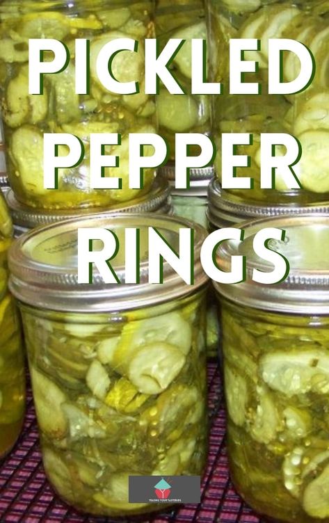 Pickled Pepper Rings - Grab some peppers and make a few jars of these Pickled Peppers. Great for gifts or parties, game nights buffets and delicious with cold cuts. Pickled Pepper Rings, Types Of Pickles, Pickled Pepperoncini, Canning Banana Peppers, Banana Pepper Rings, Pepper Rings, Pickled Peppers, Raspberry Coulis, Cranberry Chutney