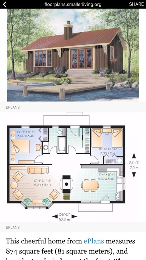 Small One Story Cottage, Cedar Houses, Bedroom Living Area, Cabin Home, Small House Floor Plans, Cabin House Plans, Tiny House Floor Plans, Sims House Plans, Cottage Plan