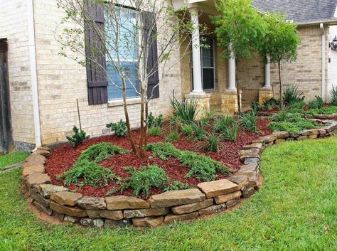 Rock Borders | Stevens Landscaping Services Rock Borders, Landscape Edging Stone, Rock Flower Beds, Stone Flower Beds, Flower Bed Borders, Landscaping Rock, Rock Border, Mulch Landscaping, Landscape Borders