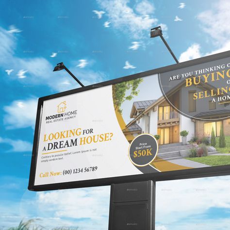 Real Estate Billboard Modern Billboard Design, Construction Billboard Design, Real Estate Billboard Design Ideas, Real Estate Billboard Design, Creative Billboard Design Ideas, Billboard Design Ideas, Billboard Template, Rollup Banner Design, Graphic Design Portfolio Examples