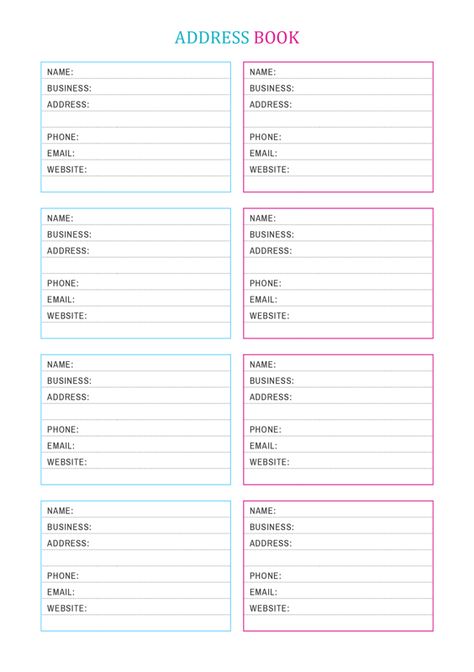 A5 Address Book Printable Inserts | A5 Contacts Inserts My Address Worksheet Free Printable, Address Book Template Free Printables, Free Printable Contact List, Address Book Template, Organize Your Business, Printable Forms, Contact Sheet, Personal Planners, Bookkeeping And Accounting