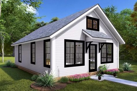 How to add character to a new build house Small House With Loft Cottage, Small 2 Bedroom House Plans Simple Cottage, Simple Tiny House Cottage, Small 2 Bedroom House Plans Simple Minimalist, 2 Bed House, Cottage House Plan, Small Cottage Homes, Cottage Style House Plans, Small House Floor Plans