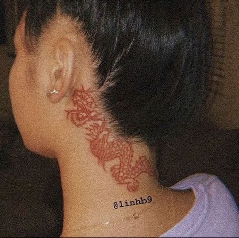 Dragon Behind Ear Tattoo, Behind The Neck Tattoos For Women, Baddie Neck Tattoos, Unique Neck Tattoos, Behind Ear Tattoos For Women, Behind The Neck Tattoos, Mandela Tattoo, Polynesian Tattoos Women, Behind Ear Tattoos