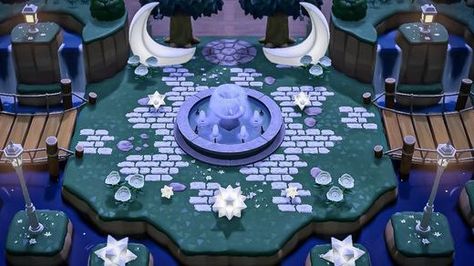 Best ACNH Fountain Design Ideas - Animal Crossing Water Fountain Decoration Tips & Fountain Recipe Acnh Fountain, Animal Crossing Pc, Ac Ideas, Acnh Inspiration, Acnh Cottagecore, Animal Crossing 3ds, Animal Crossing Guide, Acnh Design, Acnh Designs