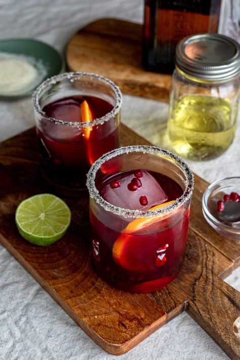 Cranberry Hot Honey Margarita, Spicy Christmas Margarita, Spicy Holiday Margarita, Cranberry Jalapeño Margarita, Spicy Apple Cider Margarita, Pomegranate Tequila, Spicy Margarita Recipe, Pomegranate Margarita, Spicy Cocktail