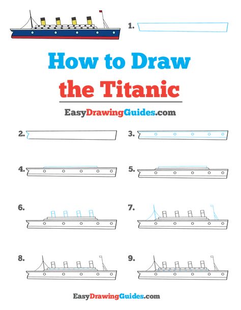 How to Draw the Titanic - Really Easy Drawing Tutorial Titanic For Elementary, How To Draw Titanic, Titanic Crafts Projects, Titanic Art For Kids, Titanic Activities For Kids, Titanic Crafts For Kids, Titanic Printable, Titanic Craft, Titanic Project