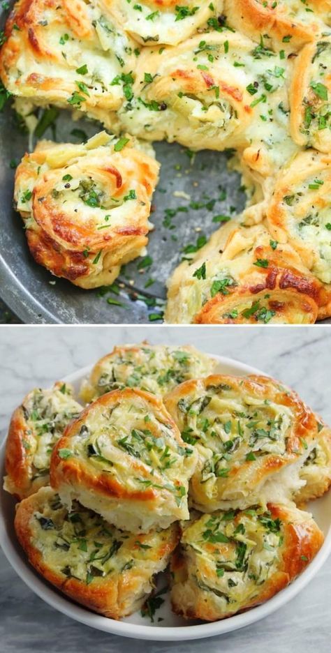 Looking for a crowd-pleasing snack for your next gathering? Try these crescent roll-ups filled with a rich and cheesy spinach and artichoke dip. This effortless pinwheel recipe is sure to be a hit, offering a tasty finger food option that everyone will love. Spinach And Artichoke Pinwheels, Spinach Artichoke Pinwheels, Artichoke Pinwheels, Pinwheel Recipe, Spinach And Artichoke Dip, Cheesy Spinach, Pinwheel Recipes, Appetizers Easy Finger Food, Finger Foods Easy