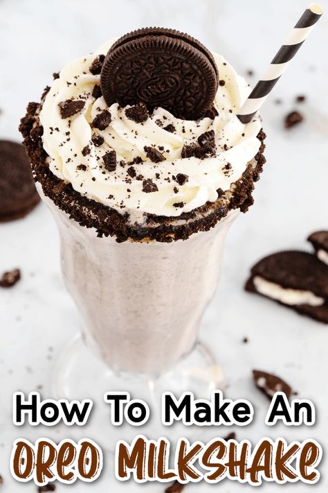 This OREO Milkshake recipe not only tastes amazing, but with just ice cream, milk and OREO cookies, it's super easy dessert to make too! It's the perfect frozen treat for a hot summer day (but we won't tell if you drink it all year). #oreomilkshake #oreomilkshakerecipe #milkshake #frozendessert #easydessert #oreodessert #desserts Homemade Milkshake Recipe, Oreo Smoothie, Oreo Milkshake Recipe, Yummy Milkshake Recipes, Cookies And Cream Milkshake, Cookie Milkshake, Super Easy Dessert, Homemade Milkshake, Oreo Milk