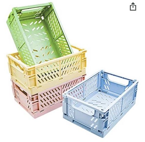 Mini Baskets, Danish Pastel Decor, Storage Bins Organization, Dorm Organization, Plastic Crates, Desk Inspiration, Pastel Room, Organization Essentials, Pastel Decor