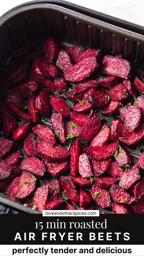 These easy roasted Air fryer beets are ready in 15 minutes and great as a side dish, snack, or topping. Perfectly tender and caramelized, they're Whole30, Paleo, Vegan, and Gluten-free. Air Fryer Beets Recipe, Air Fried Beets, Beetroot Airfryer Recipes, Air Fry Beets, Airfryer Beets, Air Fryer Beets Roasted, Best Way To Cook Beets, Air Fryer Beets, Roasted Beets Recipe