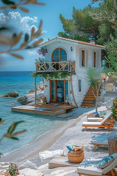 Houses Near The Sea, House Near Ocean, House Near The Sea Aesthetic, Beach House Ocean View, House Near The Sea, Caribbean House, Beachfront House, Sea House, Seaside Cottage