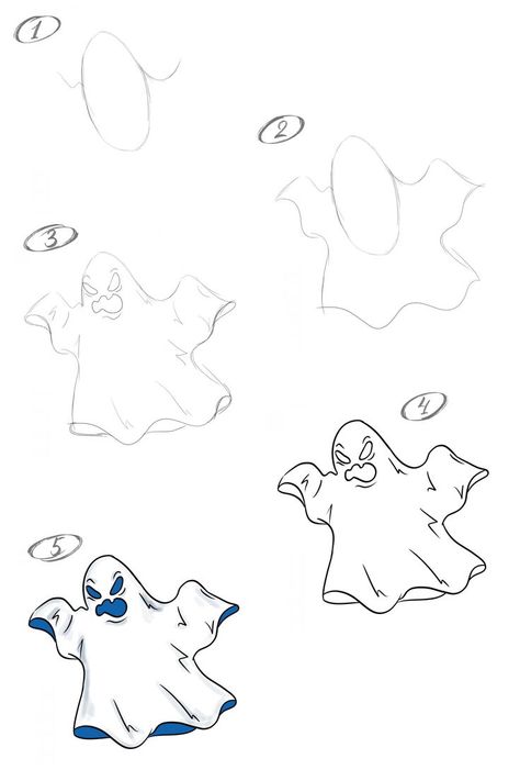 How to draw a Halloween ghost with a pencil step-by-step drawing tutorial Halloween Painting Easy Step By Step, Halloween Drawings Step By Step, Halloween Drawing Step By Step, How To Draw A Ghost Step By Step, Easy Halloween Drawings Step By Step, How To Draw Ghost, How To Draw Halloween, How To Draw A Ghost, Easy Halloween Drawings