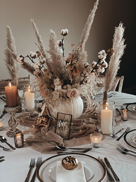 cool rustic meet modern white pumpkin and pumpkun october wedding centerpieces October Wedding Centerpieces, White Pumpkin Centerpieces, Fall Wedding Tables, Pumpkin Wedding, Fall Wedding Centerpieces, Rustic Fall Wedding, Pumpkin Centerpieces, Rustic Wedding Centerpieces, Fall Wedding Decorations