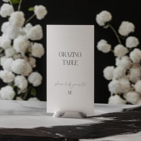 Elegant grazing table sign! Pair it with other signs from the Timeless Collection for unforgettable wedding details! ✨ #menu #dinnermenu #reception #wedding #grazingtable #grazingsign #weddingstationery #love #weddinginspiration #tablescape #weddingreception #bridal #weddingdecor #stationery #weddingplanning #graphicdesigner #weddings #weddingday #weddingsignage #weddingdetails #weddingsignage #engaged #smallbusiness #weddingflowers #weddingdesign #weddingstyle #weddinginspo #instawedding #d... Elegant Grazing Table, Grazing Table Sign, Wedding Snacks, Food Signs, Grazing Table, Signing Table Wedding, Stationery Packaging, Modern Minimalist Wedding, Grazing Tables