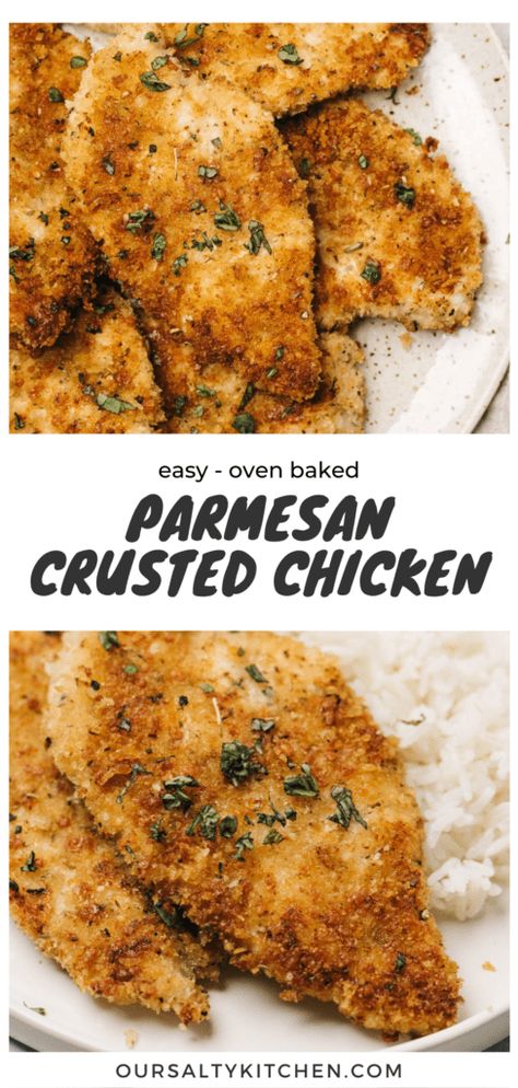 Lemon Parmesan Crusted Chicken, Chicken Crusted Parmesan Recipe, Keto Crusted Chicken, Easy Parmesan Crusted Chicken Baked, Pan Crusted Chicken, Parmesan Crusted Chicken No Bread Crumbs, Simple Parmesan Chicken, Baked Parmesan Chicken Recipes, Breaded Parmesan Chicken Oven Baked