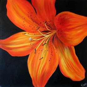 Orange Tiger Lily, Lily Artwork, Tiger Lily Flowers, Fun Painting Ideas, Lily Flower Tattoos, Floral Paintings Acrylic, Orange Hibiscus, Orange Tiger, Lily Painting