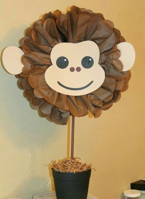 Monkey Tissue Paper Animal Circus First Birthday, Monkey Birthday Parties, Zoo Birthday Party, Monkey Baby Shower, Anniversaire Diy, Boy Baby Shower Ideas, Jungle Birthday Party, Zoo Birthday, Monkey Birthday