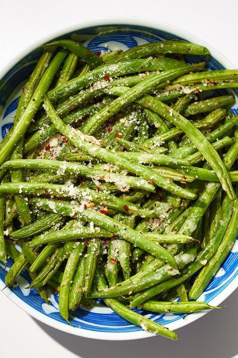 Parmesan-Garlic Green Beans Parmesan Green Beans Baked, Parmesan Garlic Green Beans, Bean Side Dish Recipes, Green Beans Garlic, Green Bean Side Dish Recipes, Green Bean Side Dish, Bean Side Dish, Garlic Green Bean Recipes, Recipes For Vegetables