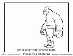 Second Grade People Worksheets: Finish the Drawing: Who is Fighting This Boxer? Finish This Comic, Drawing Boxing, Finish The Drawing, Fun Drawing Ideas, Funny Inspiration, What Should I Draw, Drawing Ideas For Kids, Creative Thinking Skills, Art Lessons Middle School