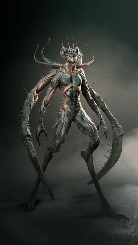 Alien Parasite Concept Art, Mantis Monster, Mantis Alien, Insect Creature, Creepy Images, Monster Characters, Dnd Monsters, Queen Art, Alien Concept Art