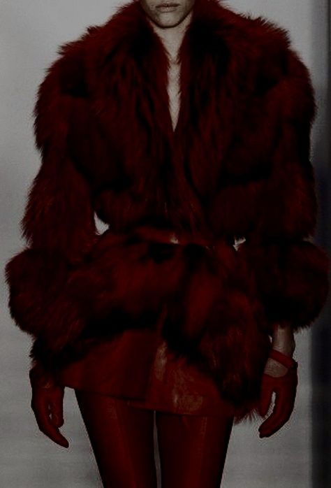 Russian Red Aesthetic, Russian Red, Fashion Project, Winter Aesthetic, Red Aesthetic, Dark Aesthetic, Dark Red, Runway Fashion, Fur Coat