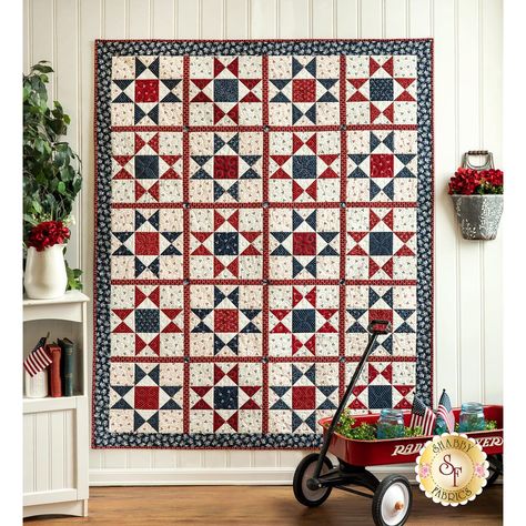 Patriotic Star Quilt Kit - American Gathering | Shabby Fabrics Gathering Fabric, Ohio Star, Quilt Club, Laser Cut Kit, Quilt Of Valor, Patriotic Quilts, Picture Quilts, Patriotic Stars, Shabby Fabrics