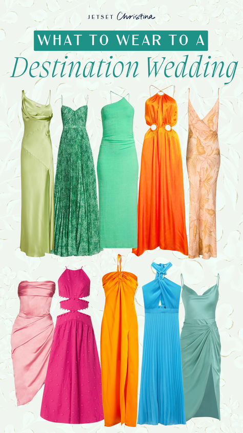 What to wear to a destination wedding, beach wedding guest dresses, guest destination wedding dresses, cutest dresses for a destination wedding, what to wear to a beach formal wedding. Vacation Wedding Guest Dress, Lake Wedding Dress Guest, Beach Wedding Guest Color Palette, Wedding Guest Dress Beach Destination, Cabo Wedding Guest Attire, What To Wear To A Beach Wedding, Island Wedding Guest Dress, Simple Tropical Wedding, Mexico Wedding Guest Dress