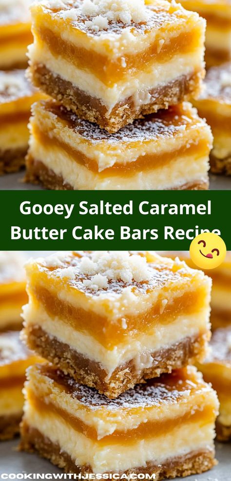 Need a show-stopping treat for your next celebration? Discover these Gooey Salted Caramel Butter Cake Bars, featuring a luscious caramel layer that will impress everyone. They’re simple to prepare and ideal for any occasion. Salted Caramel Butter Cake, Caramel Butter Cake, Assorted Cheesecake, Cookie Recipes Fun, Salted Caramel Butter Bars, Caramel Butter Bars, Cheesecake Recipe Ideas, Dessert Ideas Simple, Creative Dessert Ideas