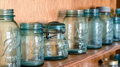 Transform Your Old Mason Jar Into A Sea Glass-Inspired Display Piece - House Digest Mason Jar Display, Jar Image, Clover Logo, Diy Mod Podge, Sea Glass Decor, Jar Display, Square Jars, Milk Jar, Blue Mason Jars