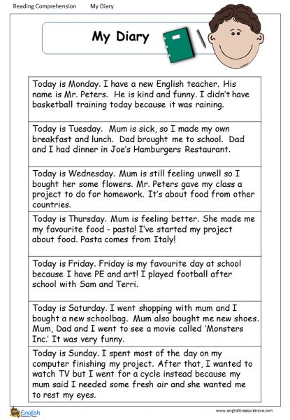 My Diary English Comprehension Worksheet – English Treasure Trove English Reading Skills, Reading Skills Activities, Improve English Writing, Reading Diary, English Conversation For Kids, Library Management, Reading Comprehension For Kids, Reading Comprehension Lessons, Learn Math