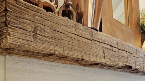 Reclaimed Hand Hewn Beam Fireplace Mantle | Elmwood Reclaimed Timber Mountain Home Fireplace, Wall Fireplace Ideas, Mantel Installation, Rustic Fireplace Mantle, Reclaimed Fireplace Mantel, Beam Fireplace, Wood Mantle Fireplace, Reclaimed Wood Fireplace, Reclaimed Wood Mantel