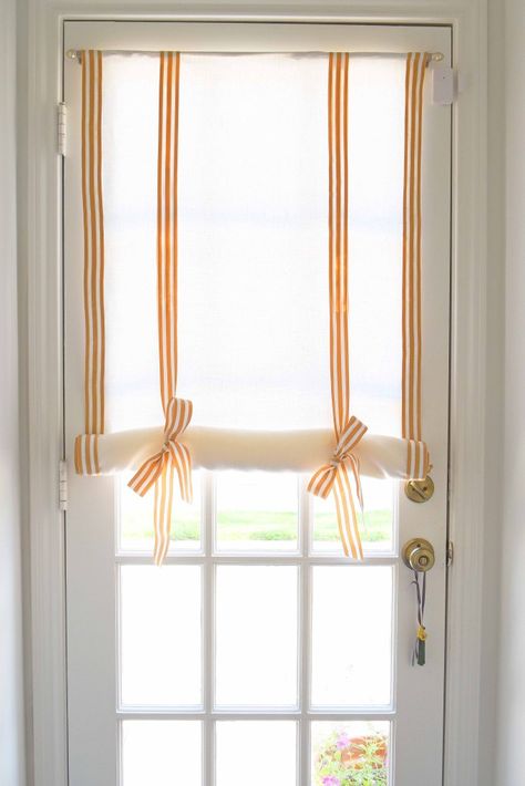 Elegant, No-Sew, Roll Up, DIY Linen Window Shade Diy Roll Up Curtains, Diy French Doors, Shades For French Doors, Fabric Window Shades, Window Coverings Diy, Door Curtains Diy, Diy Window Shades, Blinds For French Doors, Roll Up Curtains