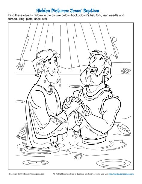 Jesus’ Baptism Hidden Pictures Baptism Craft, Jesus Baptised, Jesus Baptism, Childrens Bible Activities, Lds Coloring Pages, Jesus Coloring Pages, Sunday School Coloring Pages, Only Jesus, Getting Baptized