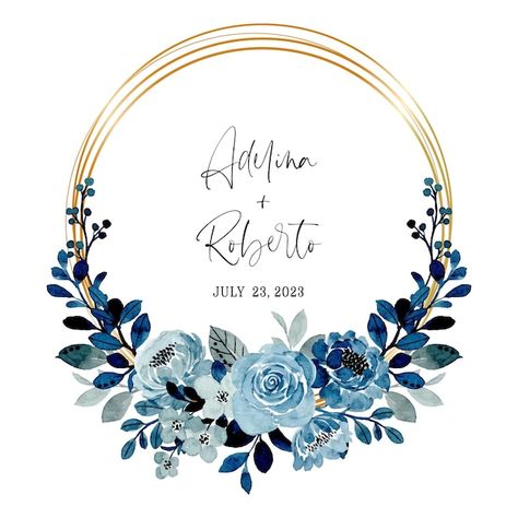 Save The Date Blue, Blue Floral Wreath, Drawing Wedding Invitation, Flower Invitation Card, Gold Wedding Stationery, Watercolor Floral Wreath, Watercolor Floral Invitation, Blue Watercolor Floral, Floral Cards Design