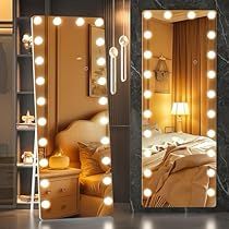 Long Mirror Decor, Long Mirror In Bedroom, Full Body Mirrors, Full Length Mirror With Lights, Full Length Mirror In Bedroom, Body Mirrors, Bulb Mirror, Mirror Long, Mirror Hollywood