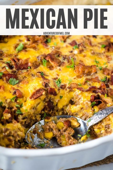 Loaded Southwest Cornbread, Mexican Pie Casserole, Mexican Pie Recipes, Texas Tamale Pie, Cowboy Meals, Mexican Pie, Ground Beef And Bacon, Casseroles Beef, Mexican Meat