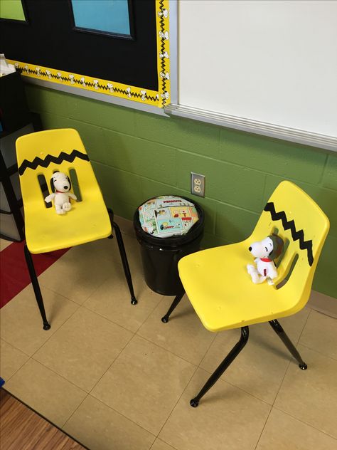 Peanuts Classroom Decor, Snoopy Themed Classroom, Peanuts Classroom Theme, Home Depot Bucket, Snoopy Classroom Theme, Peanuts Gang Classroom, Charlie Brown Classroom, Brown Classroom, Snoopy Room