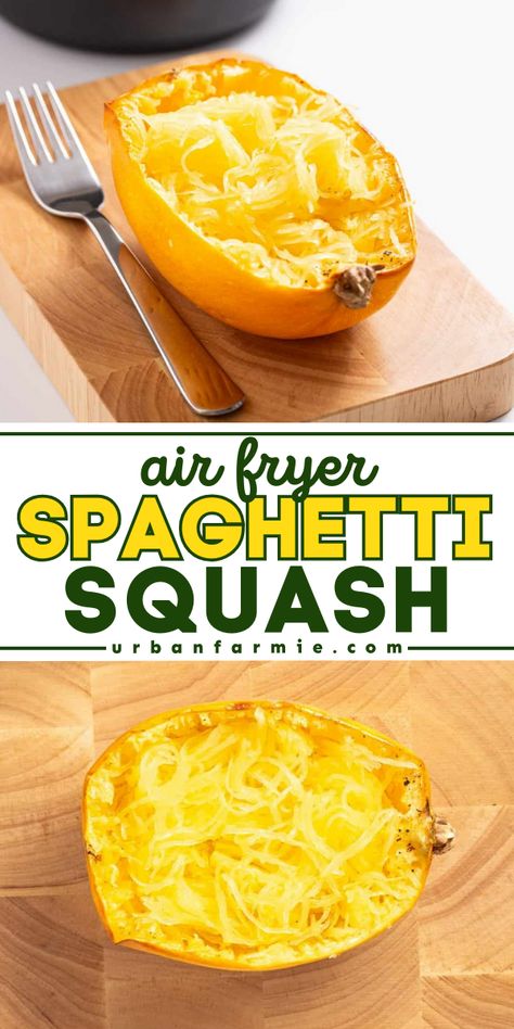 This air fryer spaghetti squash is a quick, healthy side dish that turns out perfectly tender every time. Ready in just 30 minutes! Air Fryer Spaghetti Squash Recipes, Air Fryer Spaghetti Squash, Air Fryer Spaghetti, Airfry Recipes, Cooking Spaghetti Squash, Low Carb Noodles, Cooking Spaghetti, Squash Vegetable, Squash Recipe