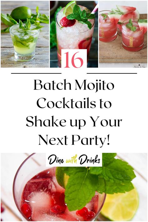 Collage of 4 batch mojito cocktails. Big Batch Mojito, Mojito Batch Recipe, Refreshing Mixed Drinks, Large Batch Mojito Recipe, Big Batch Mojito Recipe, Cranberry Mojito Recipe Pitcher, Batch Mojito Recipe, Batch Rum Cocktails, Batch Mojito