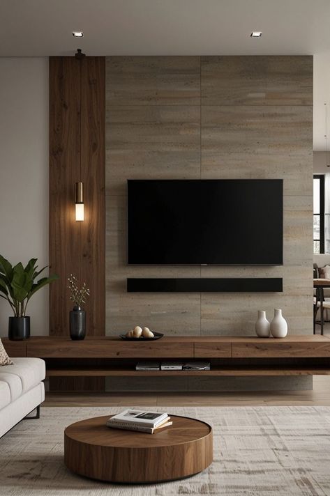 Tv Built In Ideas, Back Wall Tv Design, Tv Panel Decor Ideas, Living Room Tv Wall Vaulted Ceiling, Interior Design Entertainment Room, Accent Walls In Living Room Behind Tv, Tv Unit Small Living Room, Tv Wall Design For Small Space, 2025 Tv Wall Design