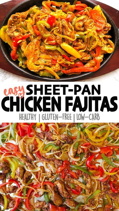 Fajitas Sheet Pan, Sizzling Chicken, Pan Fajitas, Sheet Pan Chicken Fajitas, Pan Chicken Fajitas, Authentic Mexican Food, Sheet Pan Chicken, Cast Iron Skillets, Sheet Pan Meals